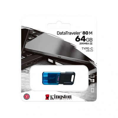DT80M/64GB - MEMORIA USB 64GB KINGSTON DATA TRAVELER 80M USB-C 3.2, NEGRO/AZUL DT80M/64GB