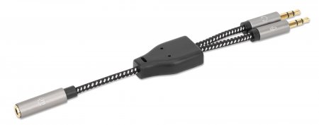 766623356121 - Adaptador Audio 3.5mm 1 H a 2 M, 15cm, Cable que Divide Audio para Audifono y Mic, Aluminio Plateado