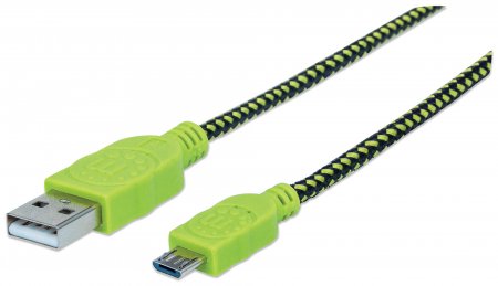 766623394062 - Cable USB V2 A-Micro B, Blister Textil 1.0M Negro/Verde