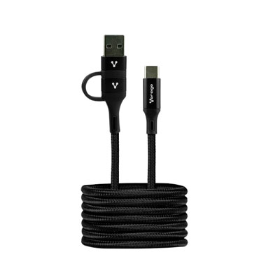 CAB-126 - CABLE VORAGO USB C MACHO - USB C MACHO CON ADAPTADOR USB A, 1 METRO, NEGRO, CAB-126
