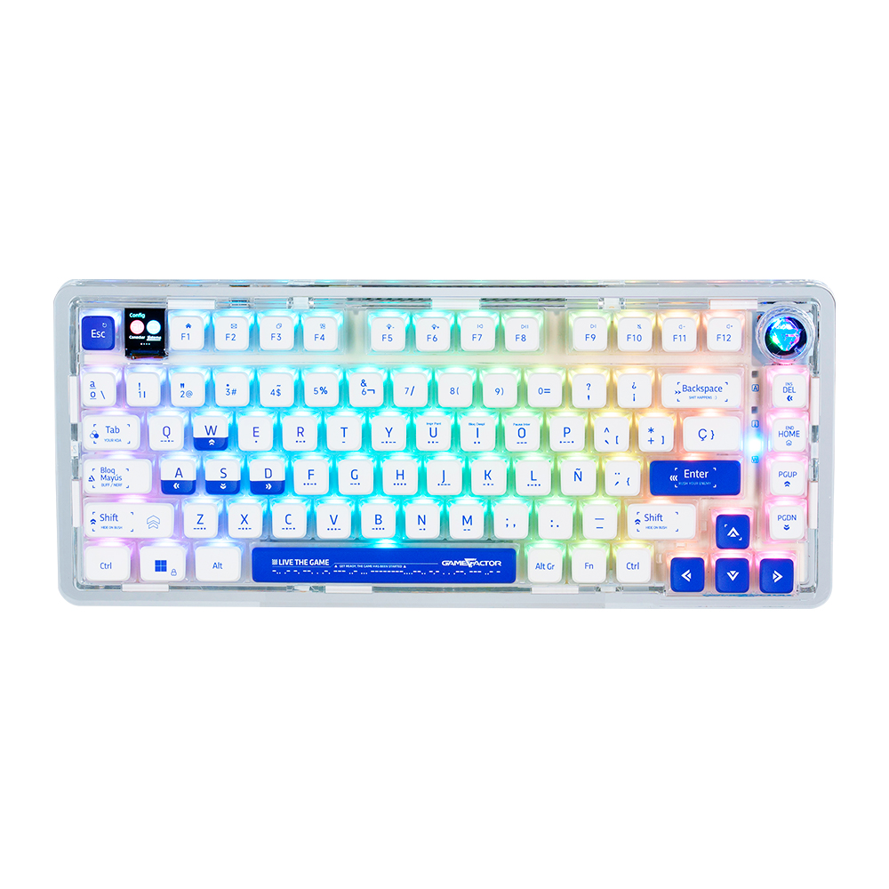 KBG800 - TECLADO GASKET MECÁNICO GAME FACTOR 75%, LCD, BT, 2.4G, USB-C TECLAS PUDDING (KBG800)