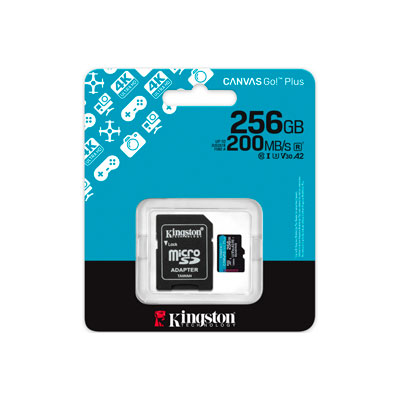 MEMORIA KINGSTON CANVAS S GO! PLUS 256GB MICROSD UHS-I 200MB/S CON ADAPTADOR, SDCG4/256GB