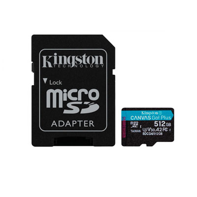 MEMORIA KINGSTON CANVAS GO! PLUS 512GB MICROSD UHS-I 200MB/S CLASE 10, CON ADAPTADOR, SDCG4/512GB
